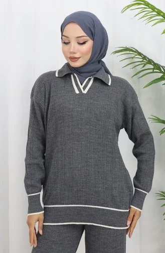 Gebreide Geribbelde Trui-broek Tweedelig Set 0010-01 Antraciet 0010-01