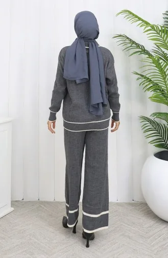Gebreide Geribbelde Trui-broek Tweedelig Set 0010-01 Antraciet 0010-01