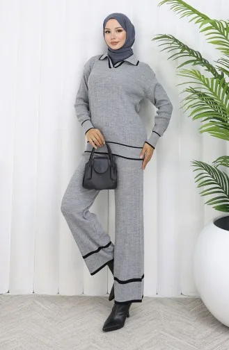 Triko Fitilli Kazak Pantolon İkili Takım 0010-02 Gri