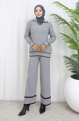 Triko Fitilli Kazak Pantolon İkili Takım 0010-02 Gri