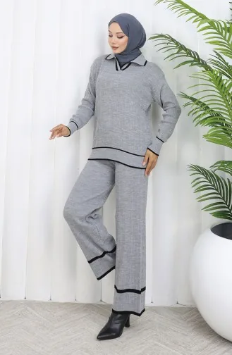 Triko Fitilli Kazak Pantolon İkili Takım 0010-02 Gri