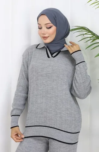 Triko Fitilli Kazak Pantolon İkili Takım 0010-02 Gri