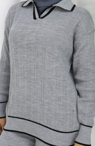 Triko Fitilli Kazak Pantolon İkili Takım 0010-02 Gri