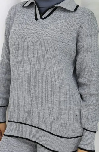 Triko Fitilli Kazak Pantolon İkili Takım 0010-02 Gri