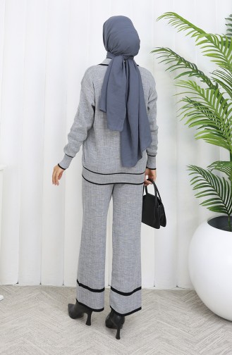 Triko Fitilli Kazak Pantolon İkili Takım 0010-02 Gri