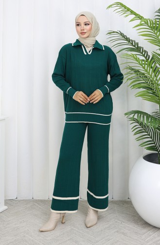 Gebreide Geribbelde Trui-broek Tweedelig Set 0010-05 Petrol 0010-05