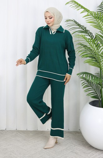 Gebreide Geribbelde Trui-broek Tweedelig Set 0010-05 Petrol 0010-05