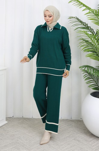 Gebreide Geribbelde Trui-broek Tweedelig Set 0010-05 Petrol 0010-05