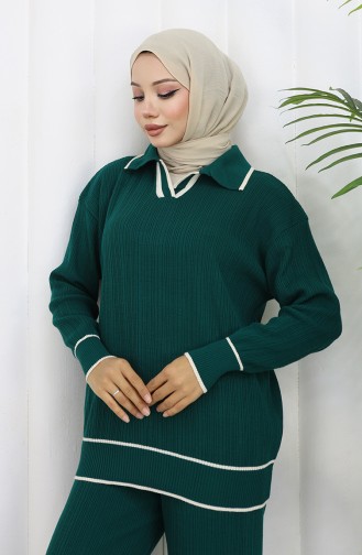 Gebreide Geribbelde Trui-broek Tweedelig Set 0010-05 Petrol 0010-05