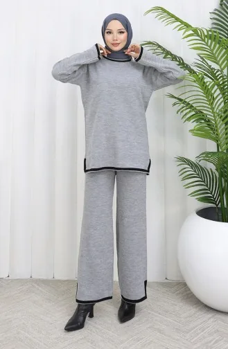 Gebreide Trui Met Split En Broek Tweedelig Set 0011-01 Grijs 0011-01