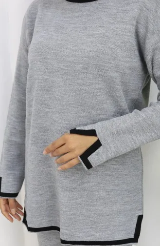 Gebreide Trui Met Split En Broek Tweedelig Set 0011-01 Grijs 0011-01