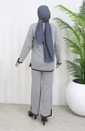 Gebreide Trui Met Split En Broek Tweedelig Set 0011-01 Grijs 0011-01