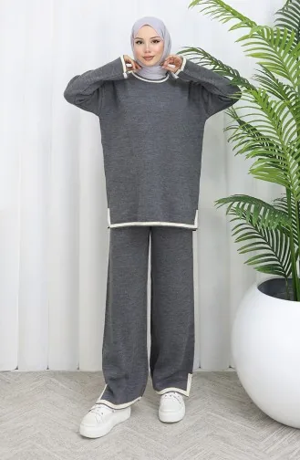 Ensemble Deux Pièces Pull-pantalon Fendu En Tricot 0011-02 Anthracite 0011-02