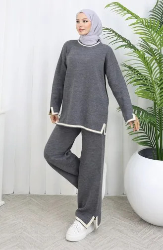 Ensemble Deux Pièces Pull-pantalon Fendu En Tricot 0011-02 Anthracite 0011-02