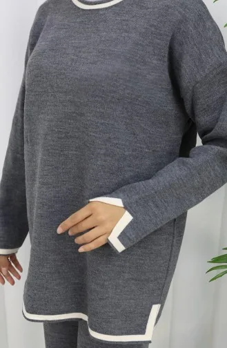 Ensemble Deux Pièces Pull-pantalon Fendu En Tricot 0011-02 Anthracite 0011-02