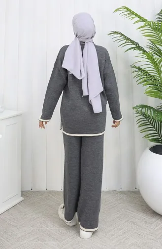 Ensemble Deux Pièces Pull-pantalon Fendu En Tricot 0011-02 Anthracite 0011-02