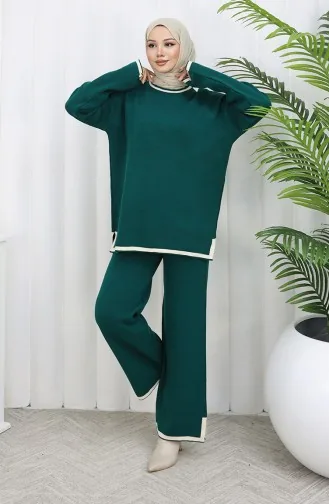 Knitwear Slit Detailed Sweater Trousers Two Piece Set 0011-06 Petrol 0011-06