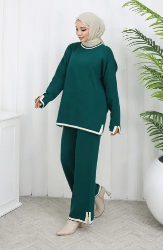 Knitwear Slit Detailed Sweater Trousers Two Piece Set 0011-06 Petrol 0011-06