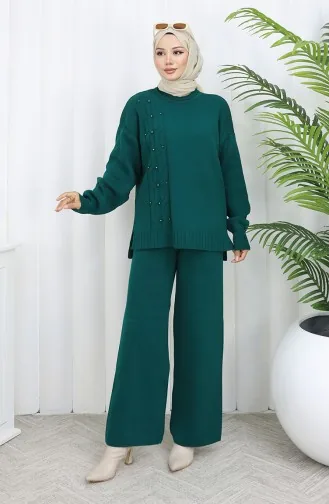 Strickwaren Stein Detail Pullover Hose Zweiteiler Set 0014-01 Petrol 0014-01