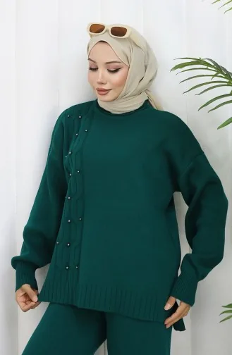 Strickwaren Stein Detail Pullover Hose Zweiteiler Set 0014-01 Petrol 0014-01