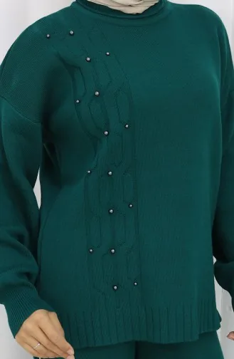 Strickwaren Stein Detail Pullover Hose Zweiteiler Set 0014-01 Petrol 0014-01