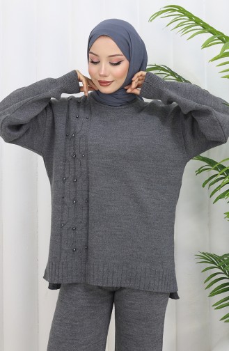 Triko Taş Detaylı Kazak Pantolon İkili Takım 0014-05 Antrasit