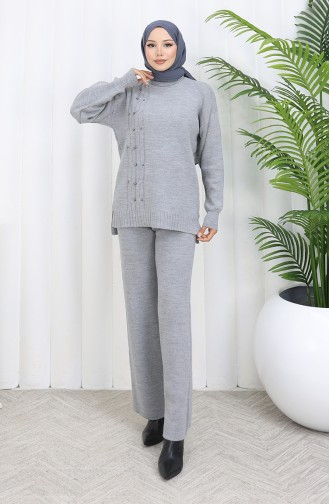 Knitwear Stone Detailed Sweater Trousers Two Piece Set 0014-06 Gray 0014-06