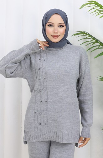 Knitwear Stone Detailed Sweater Trousers Two Piece Set 0014-06 Gray 0014-06