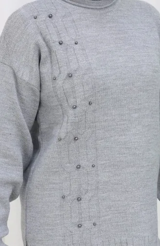 Gebreide Stenen Gedetailleerde Trui Broek Tweedelig Set 0014-06 Grijs 0014-06