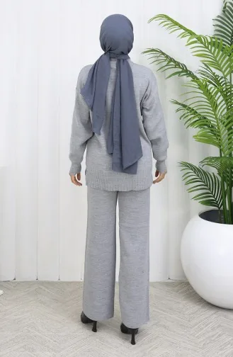 Gebreide Stenen Gedetailleerde Trui Broek Tweedelig Set 0014-06 Grijs 0014-06