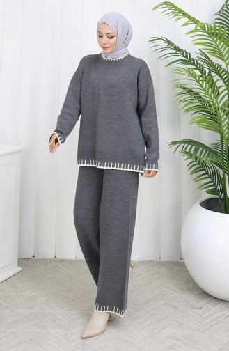 Ensemble Deux Pièces Pull-pantalon En Tricot à Détails De Cils 0015-02 Anthracite 0015-02