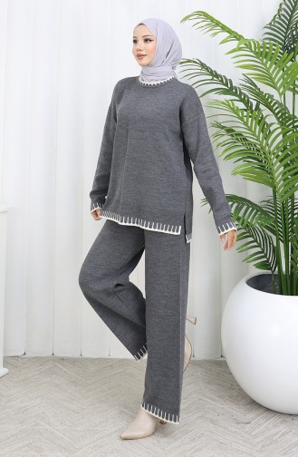 Ensemble Deux Pièces Pull-pantalon En Tricot à Détails De Cils 0015-02 Anthracite 0015-02