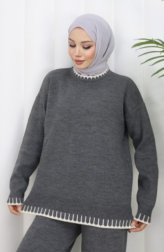 Ensemble Deux Pièces Pull-pantalon En Tricot à Détails De Cils 0015-02 Anthracite 0015-02