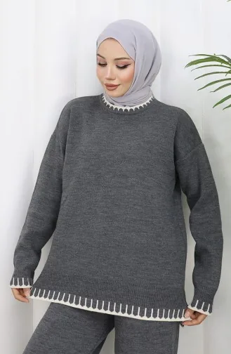 Strickwaren Wimpern Detail Pullover Hose Zweiteiler 0015-02 Anthrazit 0015-02