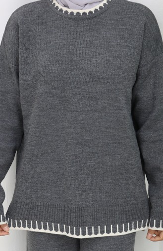 Ensemble Deux Pièces Pull-pantalon En Tricot à Détails De Cils 0015-02 Anthracite 0015-02