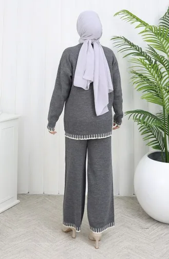 Strickwaren Wimpern Detail Pullover Hose Zweiteiler 0015-02 Anthrazit 0015-02