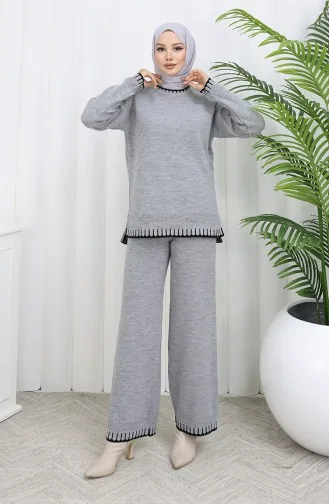 Ensemble Deux Pièces Pull-pantalon En Tricot à Détails De Cils 0015-03 Gris 0015-03