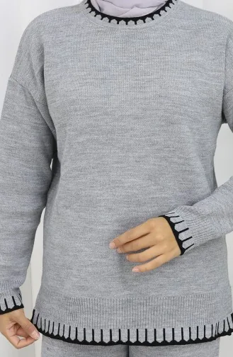 Ensemble Deux Pièces Pull-pantalon En Tricot à Détails De Cils 0015-03 Gris 0015-03