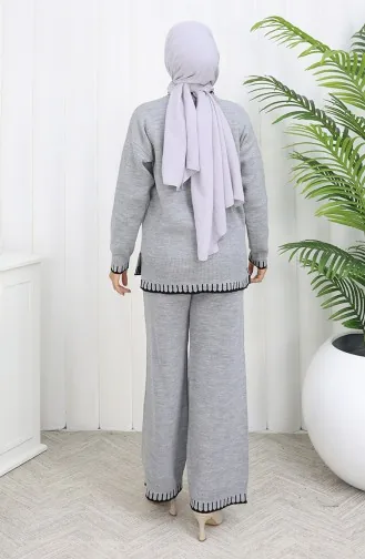 Ensemble Deux Pièces Pull-pantalon En Tricot à Détails De Cils 0015-03 Gris 0015-03