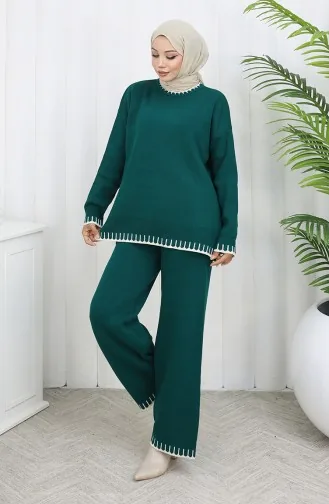 طقم من قطعتين من سترة وبنطلون محبوك بتفاصيل رموش 0015-04 بترولي 0015-04