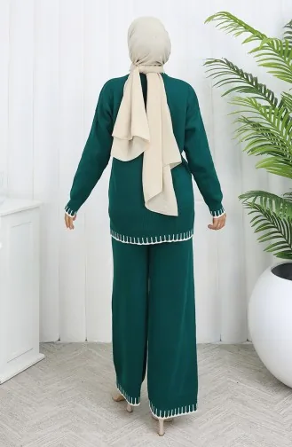 طقم من قطعتين من سترة وبنطلون محبوك بتفاصيل رموش 0015-04 بترولي 0015-04