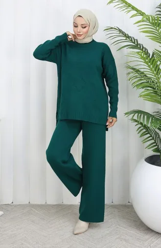 Gebreide Trui Met Hartpatroon Tweedelig Setje 0016-02 Petrol 0016-02