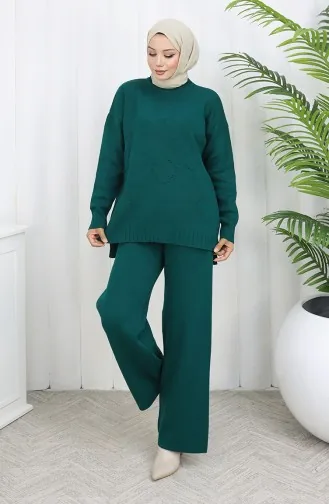 Gebreide Trui Met Hartpatroon Tweedelig Setje 0016-02 Petrol 0016-02
