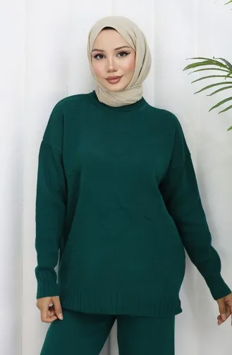 Gebreide Trui Met Hartpatroon Tweedelig Setje 0016-02 Petrol 0016-02