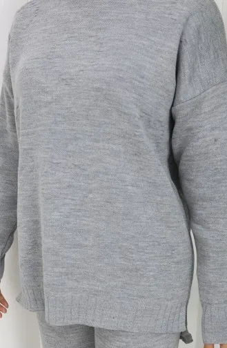 Knitwear Heart Patterned Sweater Trousers Two Piece Set 0016-06 Gray 0016-06