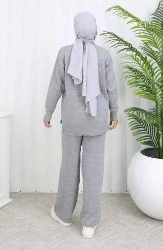 Knitwear Heart Patterned Sweater Trousers Two Piece Set 0016-06 Gray 0016-06