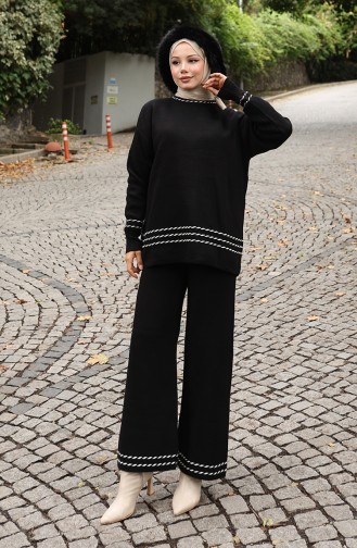 Strickwaren Paspel Übergangspullover Hose Zweiteiler 0017-01 Schwarz 0017-01