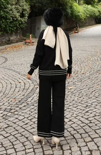 Ensemble Deux Pièces Pull-pantalon De Transition En Tricot Avec Passepoil 0017-01 Noir 0017-01