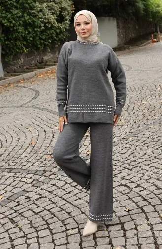 Ensemble Deux Pièces Pull Et Pantalon En Maille à Biais 0017-02 Anthracite 0017-02