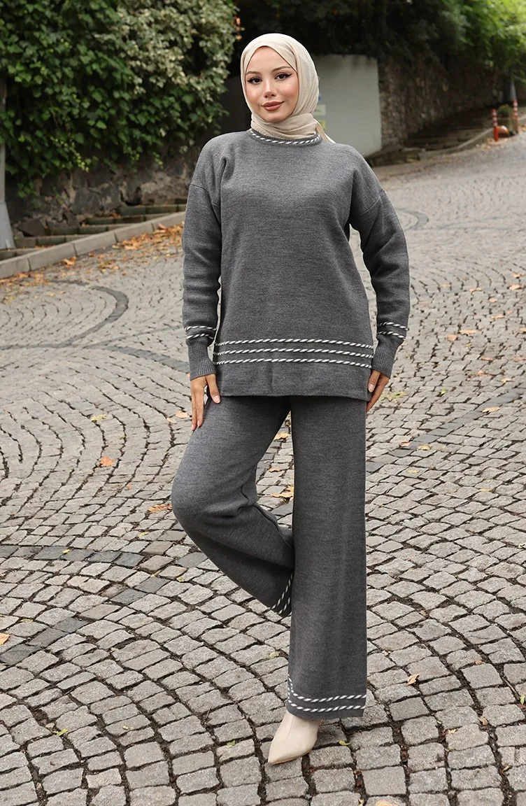 Ensemble Deux Pièces Pull Et Pantalon En Maille à Biais 0017-02 Anthracite 0017-02